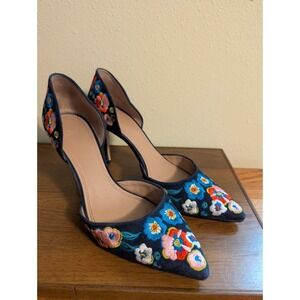 Tory Burch Rosemont Pansy Floral Suede Leather Embroidered D'orsay Pumps 11 Y2k